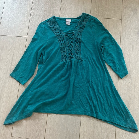 Chicos Teal Lace-Up Women's Top size SP - Picture 1 of 6
